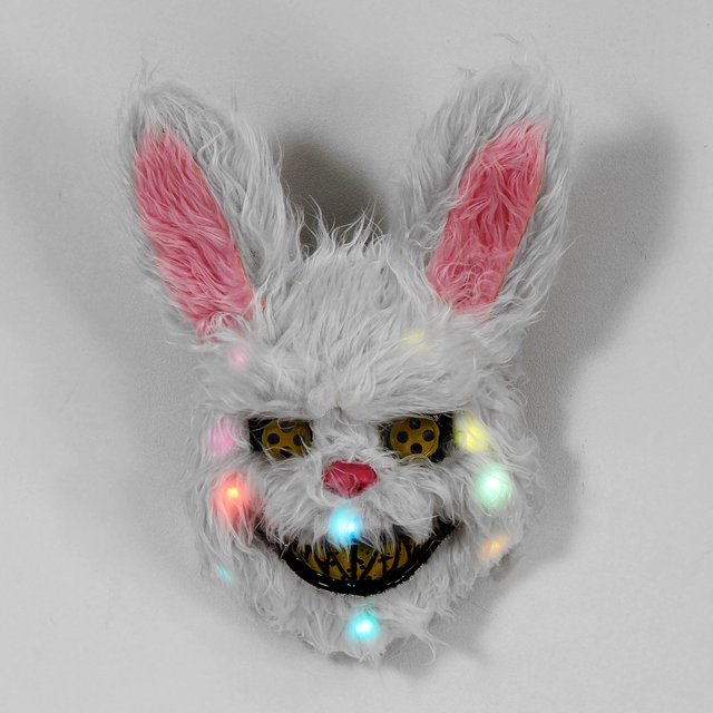 LED Lighting Bloody Plush Rabbit Halloween Mask Scary Bloody Rabbit Halloween Mask Costume Prop Halloween Mask Dress-up Accessory