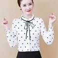 thumbnail image 3 of Blusa de gasa con cuello redondo y volantes para mujer, blusa de manga larga con estampado de lunares, otoño 2022, 3 of 6
