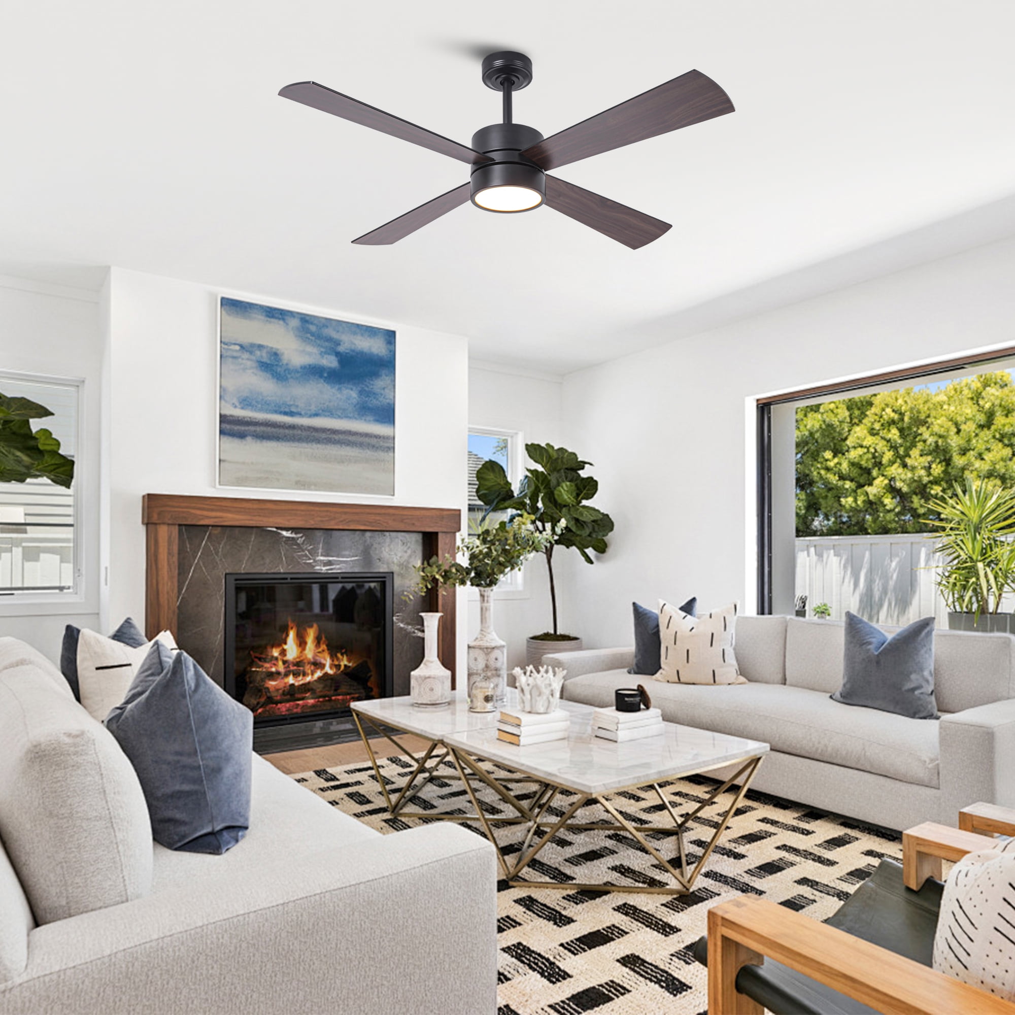 Parrot Uncle Modern 52" 4-Blade RGB LED Smart Ceiling Fan with Remote and APP Control, 3-CCT Dimmable LED Ceiling Fan