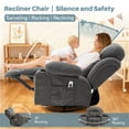 thumbnail image 2 of Swivel Rocker Recliner for Adults, LEGAHOME 24.4in Glider Rocking Chair for Nursery, Manual Rocking Chair with Massage and Heat for Adults, Living Room Massage Recliner Sofa with Cup Holder, Gray, 2 of 7