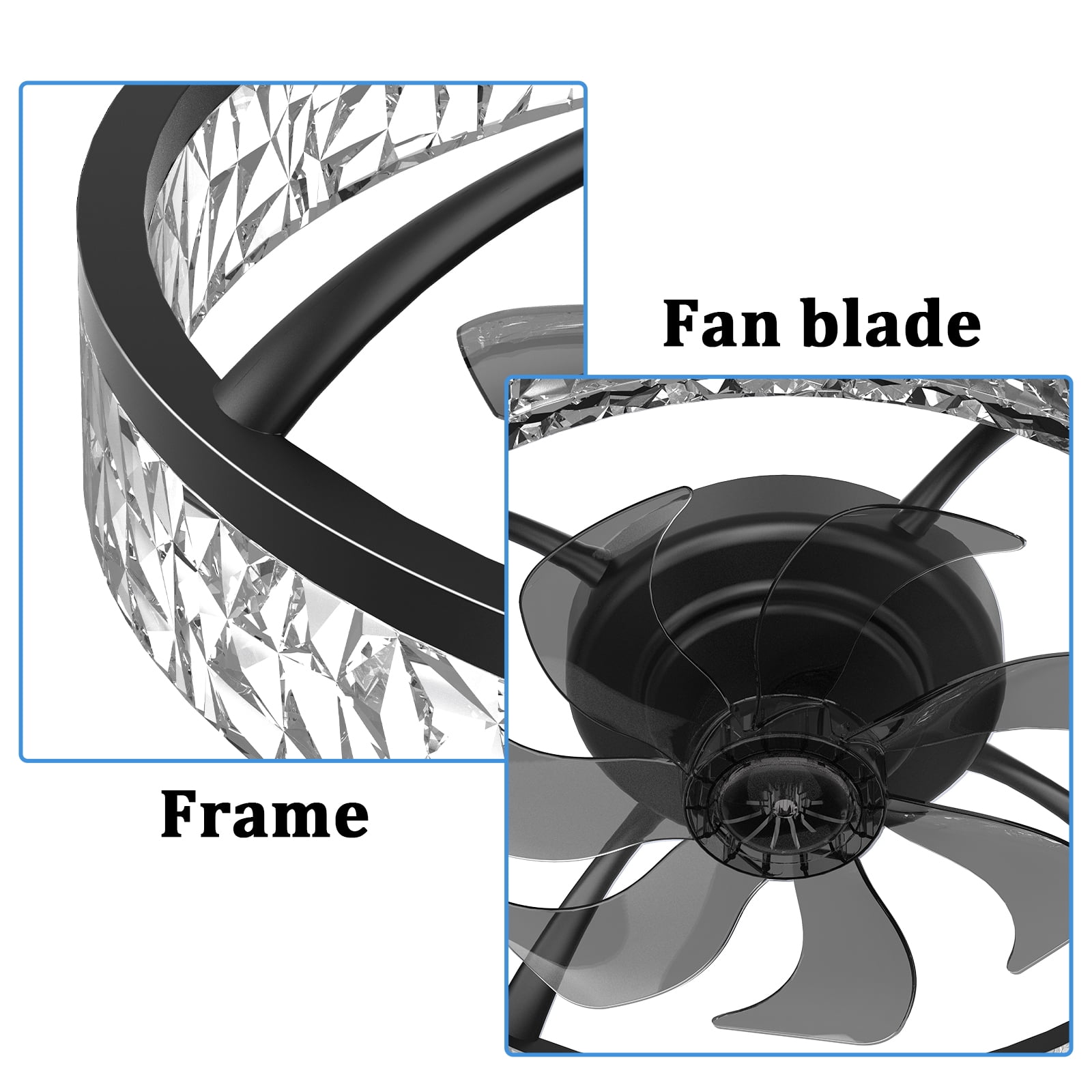 Heystop Ceiling fan with light, 3-color adjustable LED, 6-speed wind speed, remote control or APP control, bi-directional conversion motor, suitable for living room bedroom decoration
