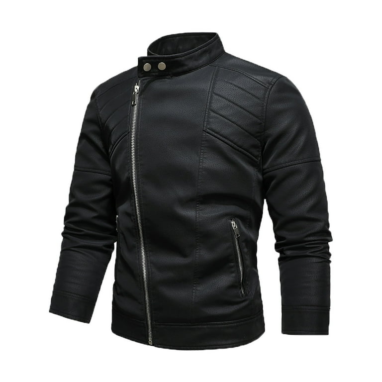 Pejock Men's Casual Stand Collar PU Leather Jacket Vintage - Main Image