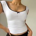 thumbnail image 3 of Women's  V Neck Short Sleeve Unique Wrap Sexy Slim Fit Tops Small Black, 3 of 4
