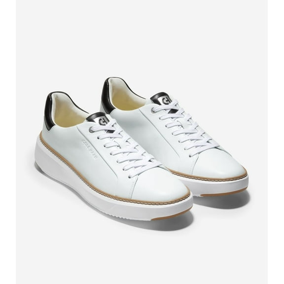 Cole Haan Men’s GrandPrø Topspin Leather Sneakers – Optic White, Wide