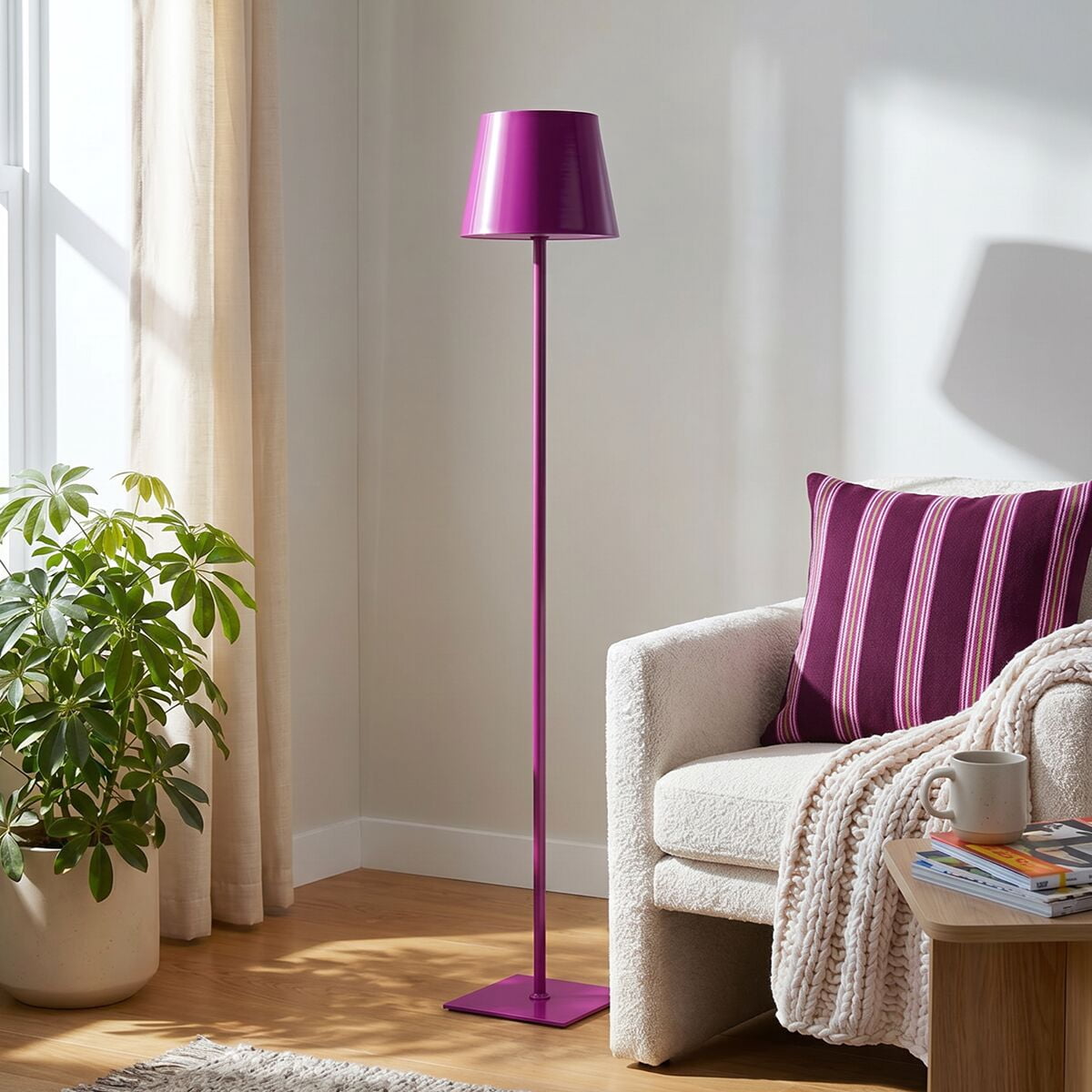 Mainstays 60 in LED Rechargeable Metal Floor Lamp, Purple