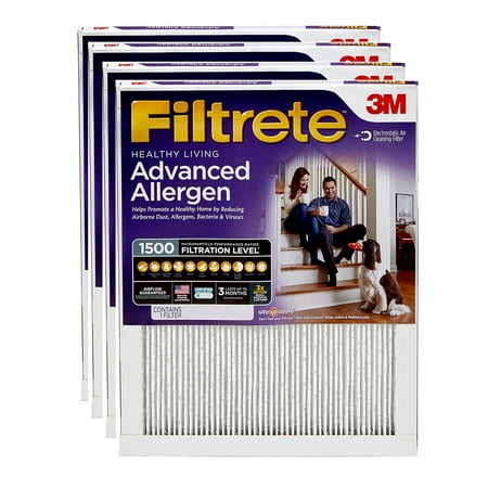 Filtrete 16x25x1, Healthy Living Advanced Allergen Reduction HVAC Furnace Air Filter, 1500 MPR, Pack of 4 Filters