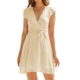 thumbnail image 1 of SUNSIOM Robe de Maternité Décontractée pour Femme, Manches à Volants, Portefeuille, Col en V, Pois Suisses, Robe de Grossesse, Robe d'Été avec Ceinture, 1 of 5