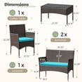 thumbnail image 3 of Vineego 4 4PCS Patio Furniture Set Outdoor Conversation Rattan Chairs with Cushion and Loveseat Glass Table for Garden Backyard Porch, Brown/ Blue, 3 of 7