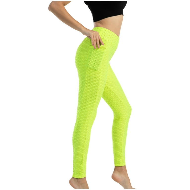 YYDGH Women's Scrunch Butt Leggings with Pockets Pleated High Waist Hip  Lifting Compression Leggings Workout Yoga Pants Green L 