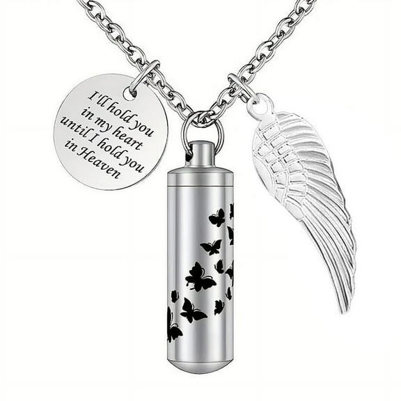 2PCS Cremation Jewelry Urn Necklace for Ashes Memorial Ashes Necklace with Angel Wing Charm Memorial Keepsake for Pet Human