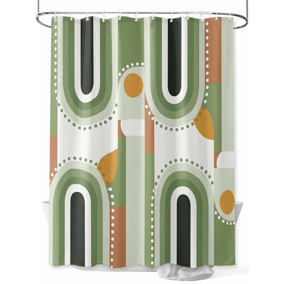 Mid-Century Modern Shower Curtain, Art Geometric Abstract Green Waterproof Shower Curtain Set with 12 Hooks Lightweight Washable Fabric Shower Curtains for Bathroom 72x84 Inches