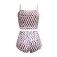 thumbnail image 6 of BLTIBY Womens Pajama Sets 2 Piece Velvet Lace Trim Spaghetti Strap Cami Crop Top High Waist Shorts Printed Nightwear Sleepwear B M, 6 of 7