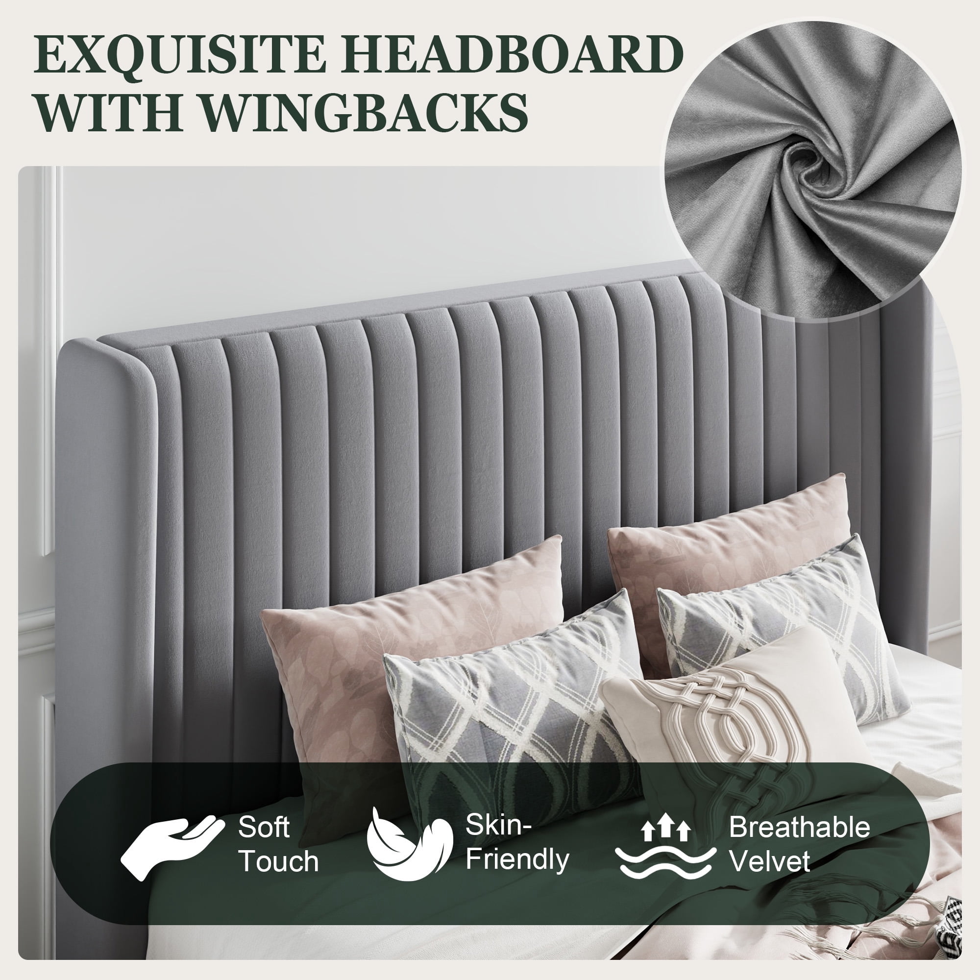 Amolife Full Size Lift Up Hydraulic Storage Bed Frame, Platform Bed with Upholstered Wingback Headboard with Vertical Channel Tufting, Gray