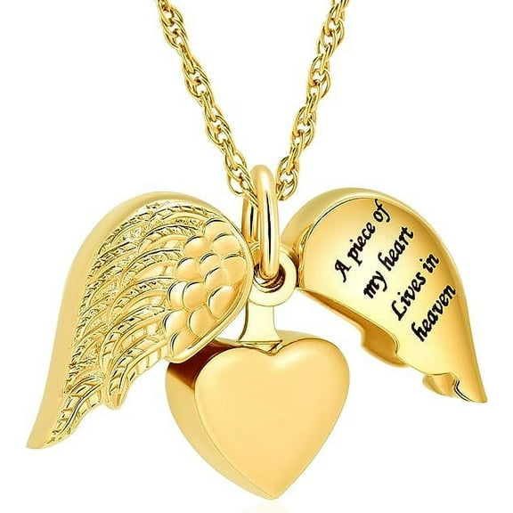 Heart Urn Necklace for Ashes for Women Angel Wing Memorial Keepsake for Brother/Dad/Grandma/Grandpa/Mom/Son For Love Ones Memorial Keepsake Pendant