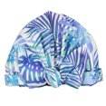 thumbnail image 1 of Bearachild Gorros de baño para ducha Estampado de flores Impermeable Reutilizable Elástico Colorido Universal Largo Sombrero corto Baño Estampado de Juegos de accesorios de baño hoja azul Bearachild HA062078-23B, 1 of 6