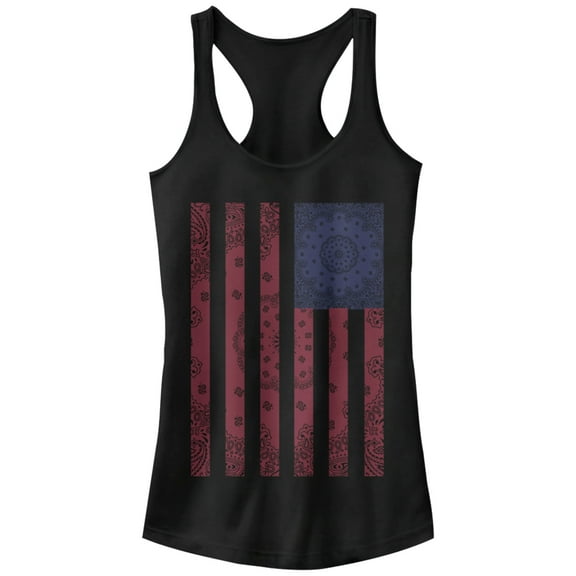Junior's Lost Gods Paisley American Flag  Racerback Tank Top Black Large