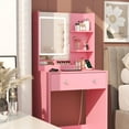 thumbnail image 5 of Satifur Vanity Desk with Mirror & Lights, GRWM Vanity with Drawers & Storage Shelves, Makeup Dressing Table with Charging, Pink, 5 of 10