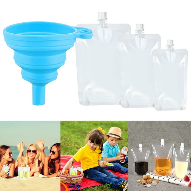 Viflosae Flacons en Plastique Réutilisables Pochettes à Boisson Pochette d'Eau Dissimulable Sacs Étanches pour Se Cacher avec Entonnoir pour Voyage Extérieur pour Intérieur/extérieur