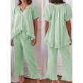 thumbnail image 2 of Gupgi Women Plaid Pajamas Set 2 Piece Sleepwear Lounge Short Sleeve Ruffle Button Down Shirt Drawstring Pants, 2 of 7