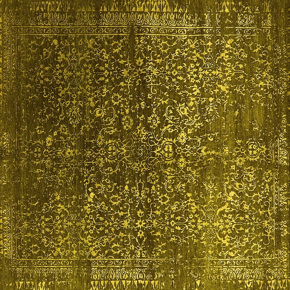 Ahgly Company Indoor Square Oriental Yellow Industrial Area Rugs, 4' Square
