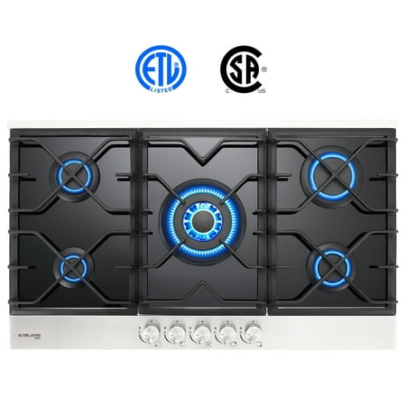 GaslandChef GH90BF 34'' Built-in Gas Stove Top, Black Tempered Glass LPG Natural Gas Cooktop, 5 Sealed Burners, (Best Gas Cooktop Australia)