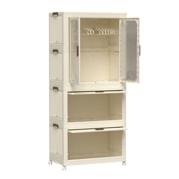 Portable Wardrobe Closet Storage Organizer for Clothes,Clothes Dresser, Magnetic Doors with 4 Cubes & Hanging Rod,10 pcs hangers , Baby Wardrobe Storage Cabinet,White