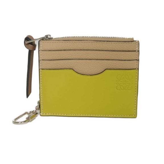 Pre-Owned Loewe coin case, square card holder, calfskin, Citronella, key chain, Anagram, Nude,...