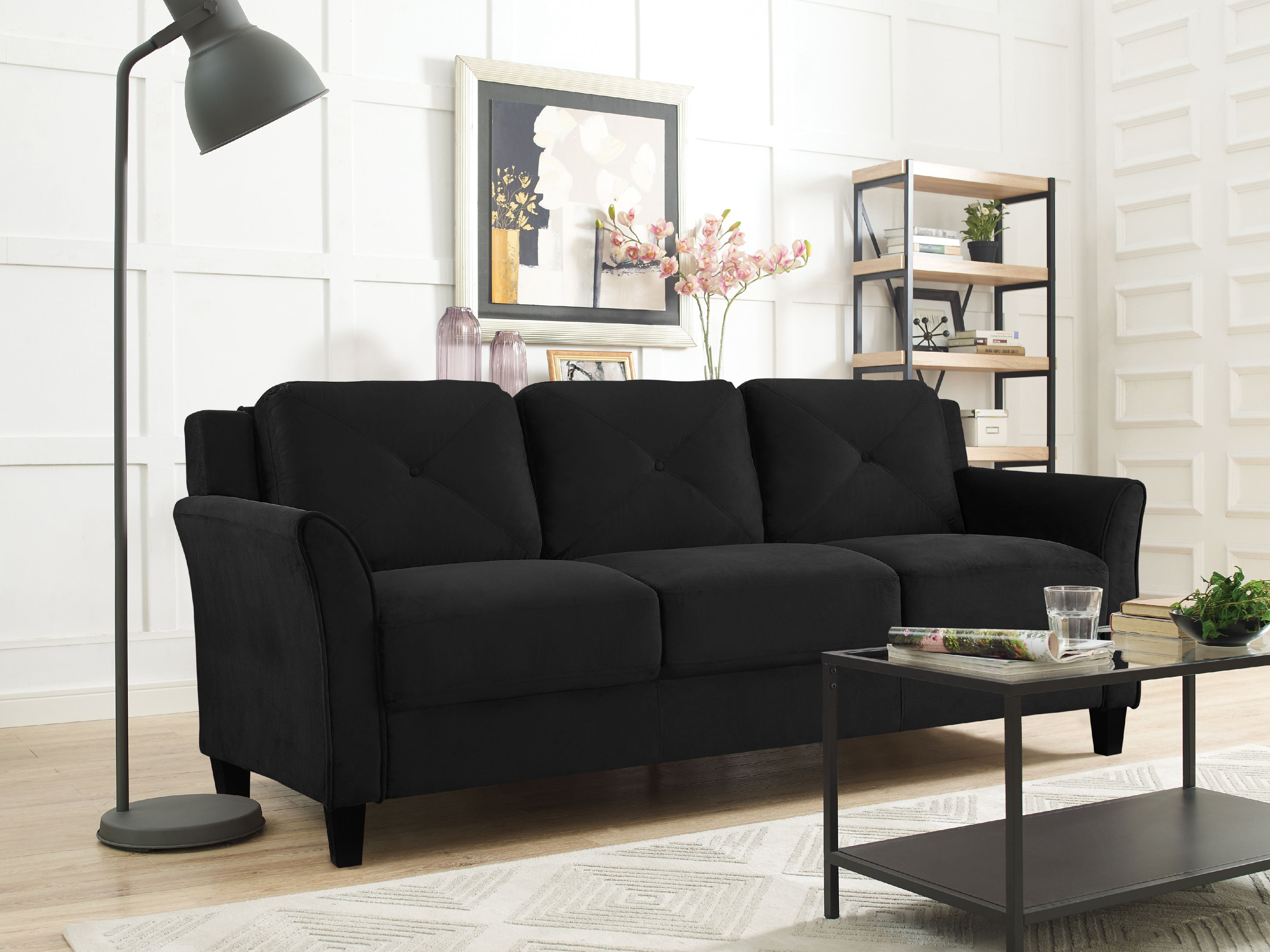Lifestyle Solutions Taryn Curved Arm Fabric Sofa, Black