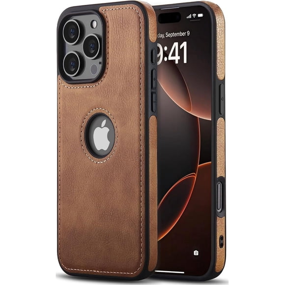 TEMOGU-Compatible with iPhone 16 Pro Max Case Premium Leather TPU Hybrid Case Cover,Brown