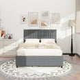 thumbnail image 6 of Full Size Upholstered Platform Bed with 2 Drawers and 1 Twin Size Trundle, Classic Headboard Design, Gray, 6 of 16