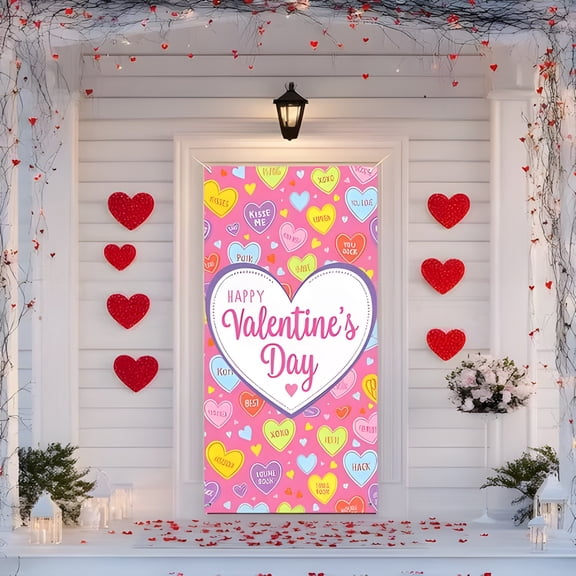 Valentine's Day Heart Shaped Door Curtain Decoration, Love Hanging Flags Banner For Door, Romantic Party Decor With Heart Patterns, Multi-Size Fit For Standard Doors - To Enhance