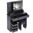 thumbnail image 5 of Vanity Desk Set with Mirror and Lights, LEGAHOME Black Makeup Vanity Set with Charging Station, Lighted Dressing Table for Girls Ladies, 3 Color Modes & Hidden Storage Space, Black, 5 of 11
