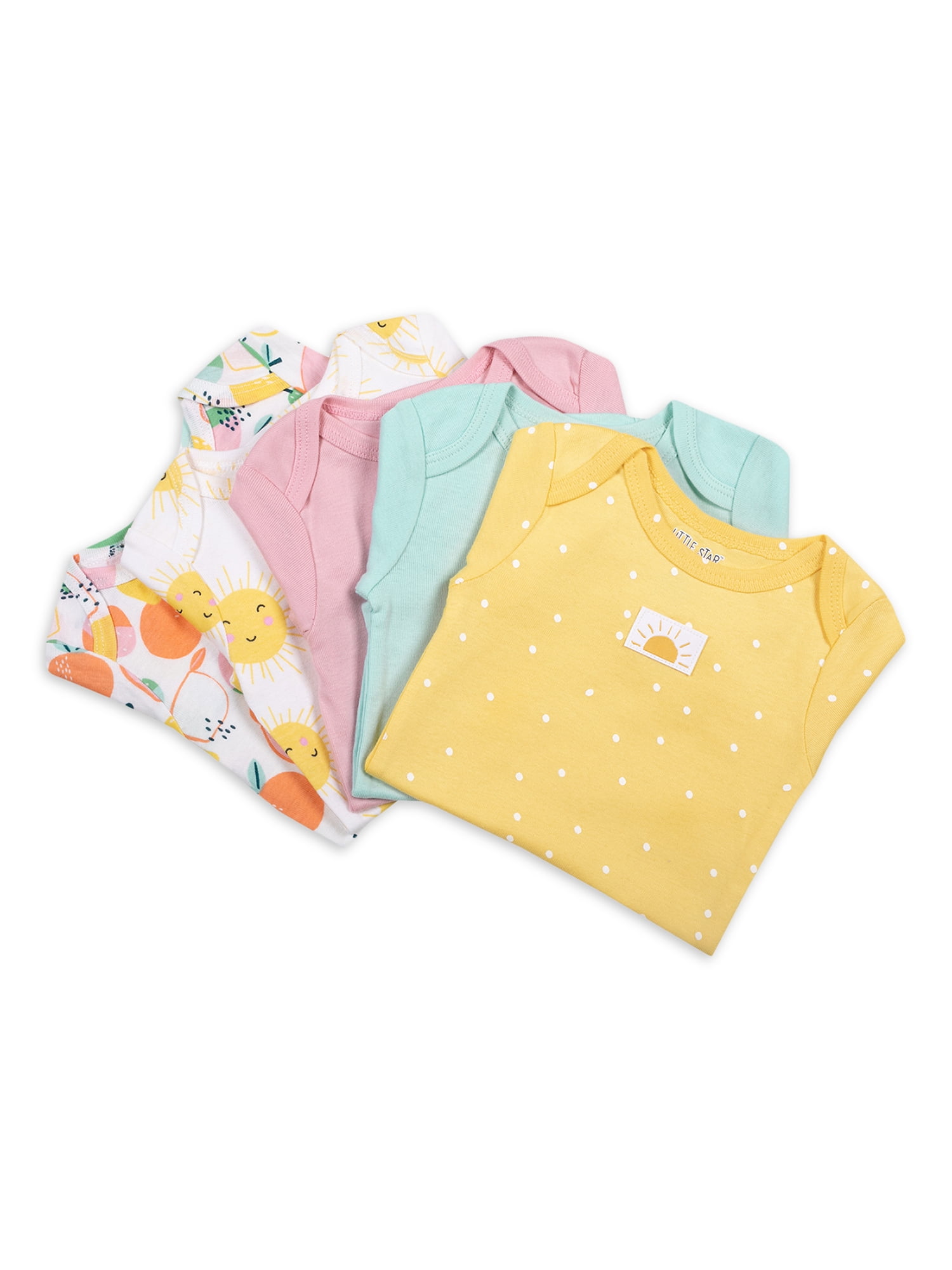 Little Star Organic Baby Girl 5Pk Short Sleeve Bodysuits, Size Newborn - 24M