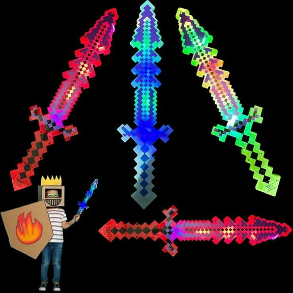 24 Inch LED Light-Up Diamond Pixel Sword LED Motion Activated & Flashing Lights Video Game Party Supplies Gift (Red)