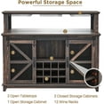 thumbnail image 3 of OKD Farmhouse Coffee Bar Cabinet with Wine Rack and Storage, Barn Door Buffet Cabinet Storage Kitchen With LED Light & Adjustable Shelves,  Dark Rustic Oak, 3 of 7