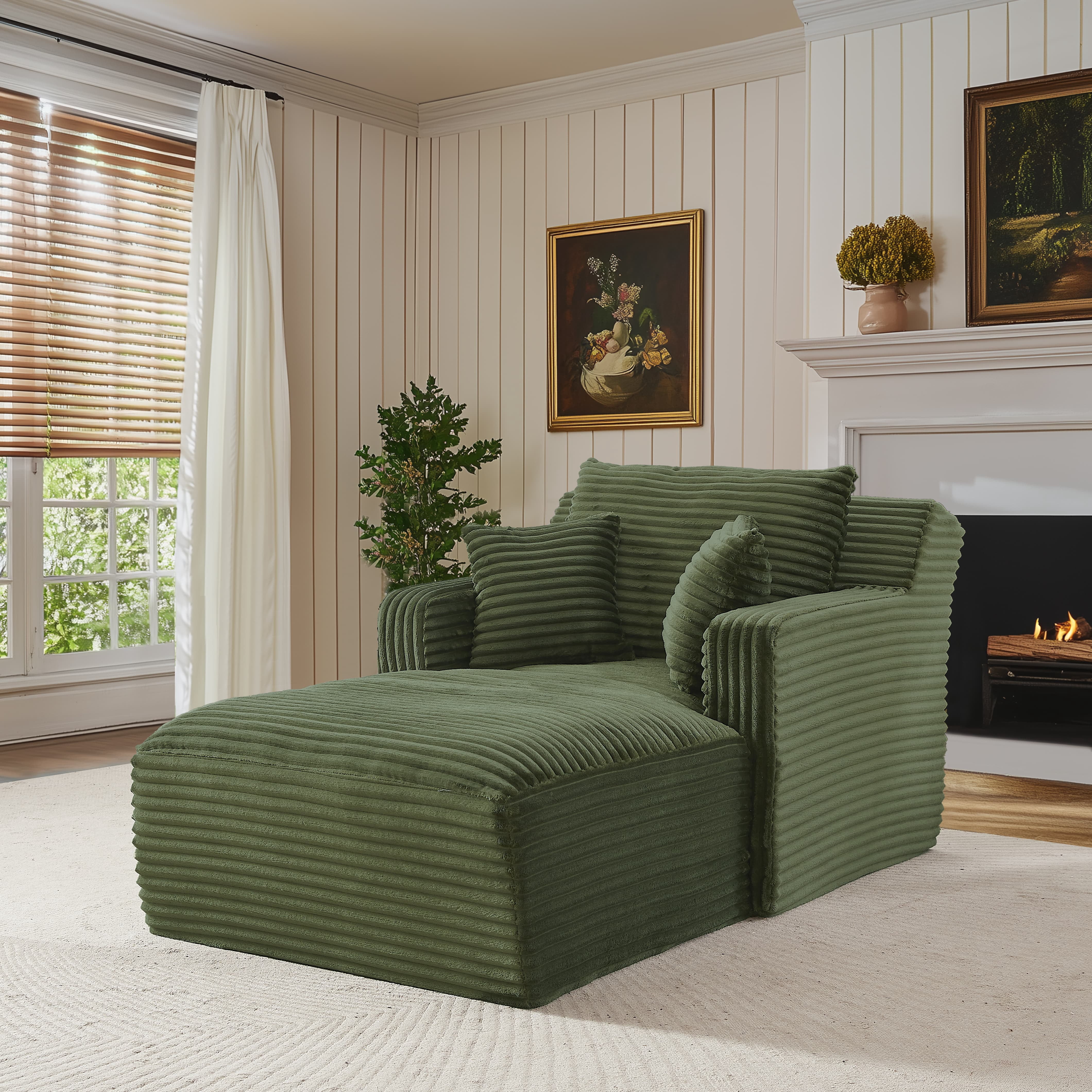 MAYEERTY Single Corduroy Chaise Lounge Sofa, Modern Couch with Spring Cushion for Apartment, 65*39*33"Green