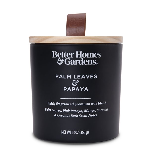 Better Homes & Gardens 13oz Palm Leaves & Papaya Scented Wooden Wick Candle