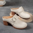 thumbnail image 6 of Pandaie Women’s Pumps Closed Round Toe Slip on Heeled Clogs Leather Stacked Chunky Heel Backless Mules Casual Walking Slides Sandals Indoor Outdoor Beige Size 6, 6 of 8