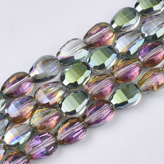 1Strand Translucent Electroplate Glass Beads Strands Half Plated Faceted Teardrop Lime Green 8.5x6x3.5mm Hole: 1mm 80pcs/Strand 26.38 inch(67cm)