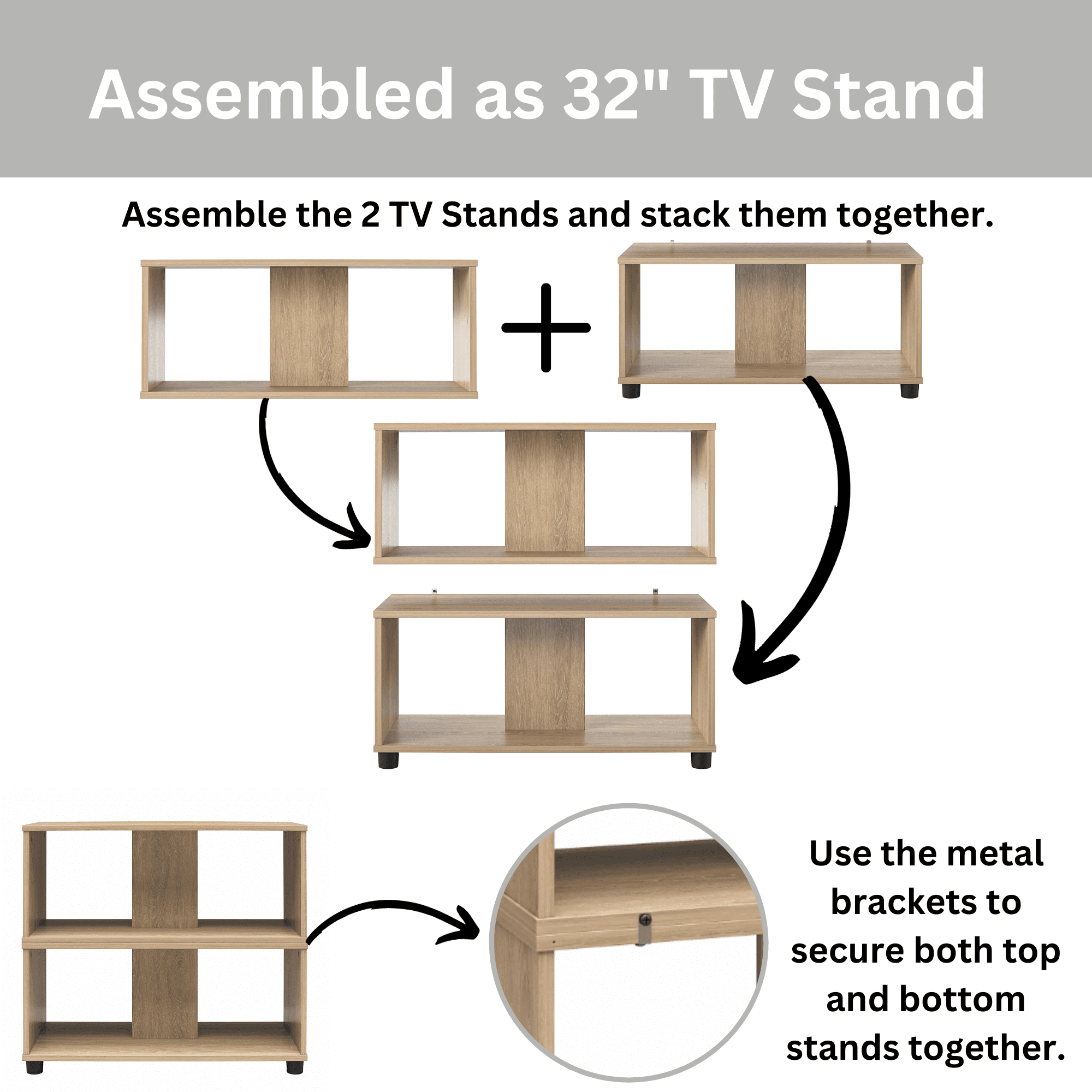 Mainstays Expandable Side by Side or Stacking TV Stand for TVs up to 70 inches, Natural