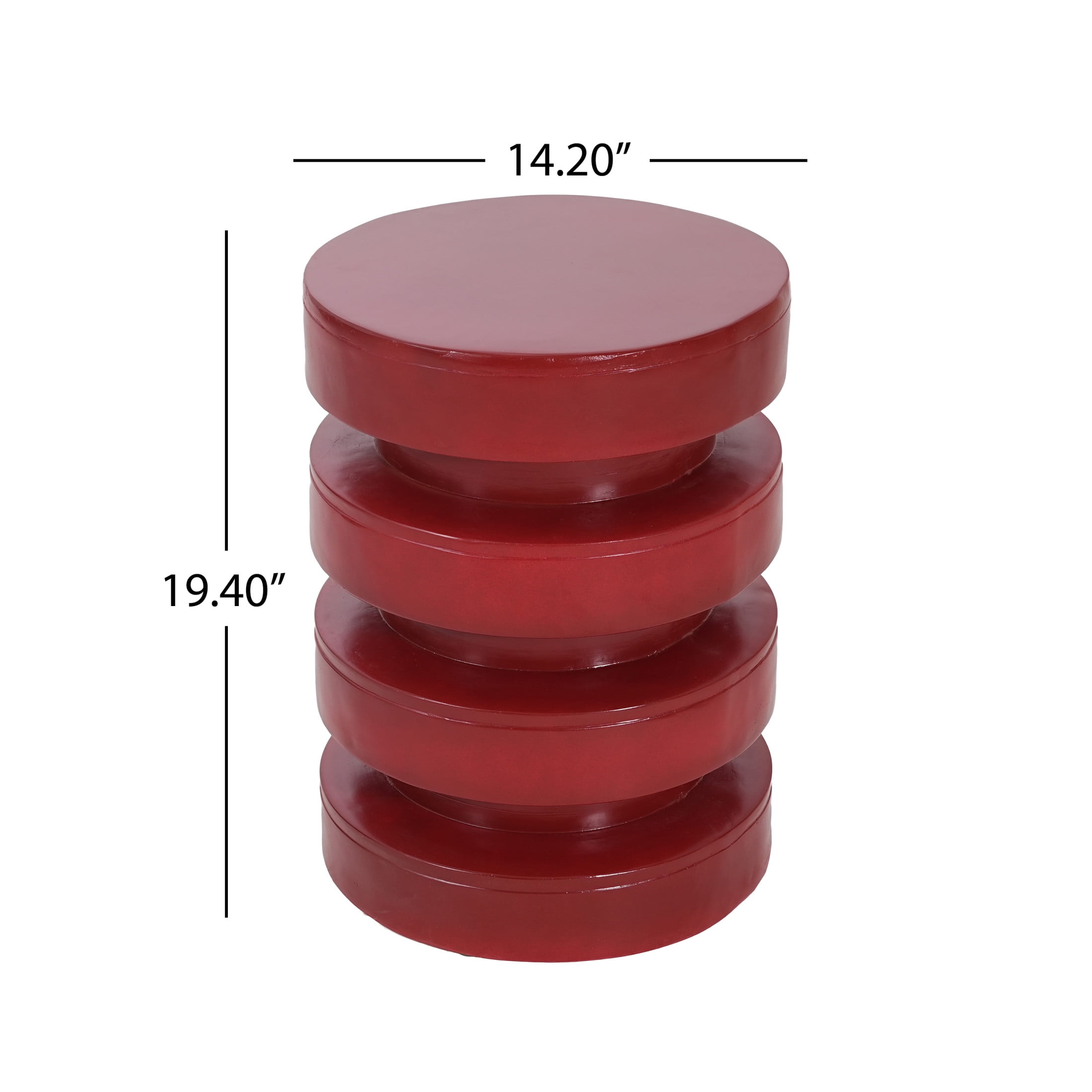 Christopher Knight Home 14.2" MGO Round Side Table, 3-Tier Indoor Outdoor Accent End Table, Red