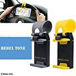 Universal Phone Holder for Car Steering Wheels - 2 Pack - Strong Non Slip Connector - Auto Fit - for iPhone 7, 6, 6s, Samsung Galaxy S7, S6, etc. - with Rebel Tone Cleaning Cloth and Retail Pack