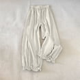 thumbnail image 5 of Only Moment Trendy Ruffle Flare Pant Legs Design Linen Pants Elastic Waist Pants Casual Loose Drawstring Summer Beach Travel Vacation Palazzo Harem Pants with Pockets White,L, 5 of 5