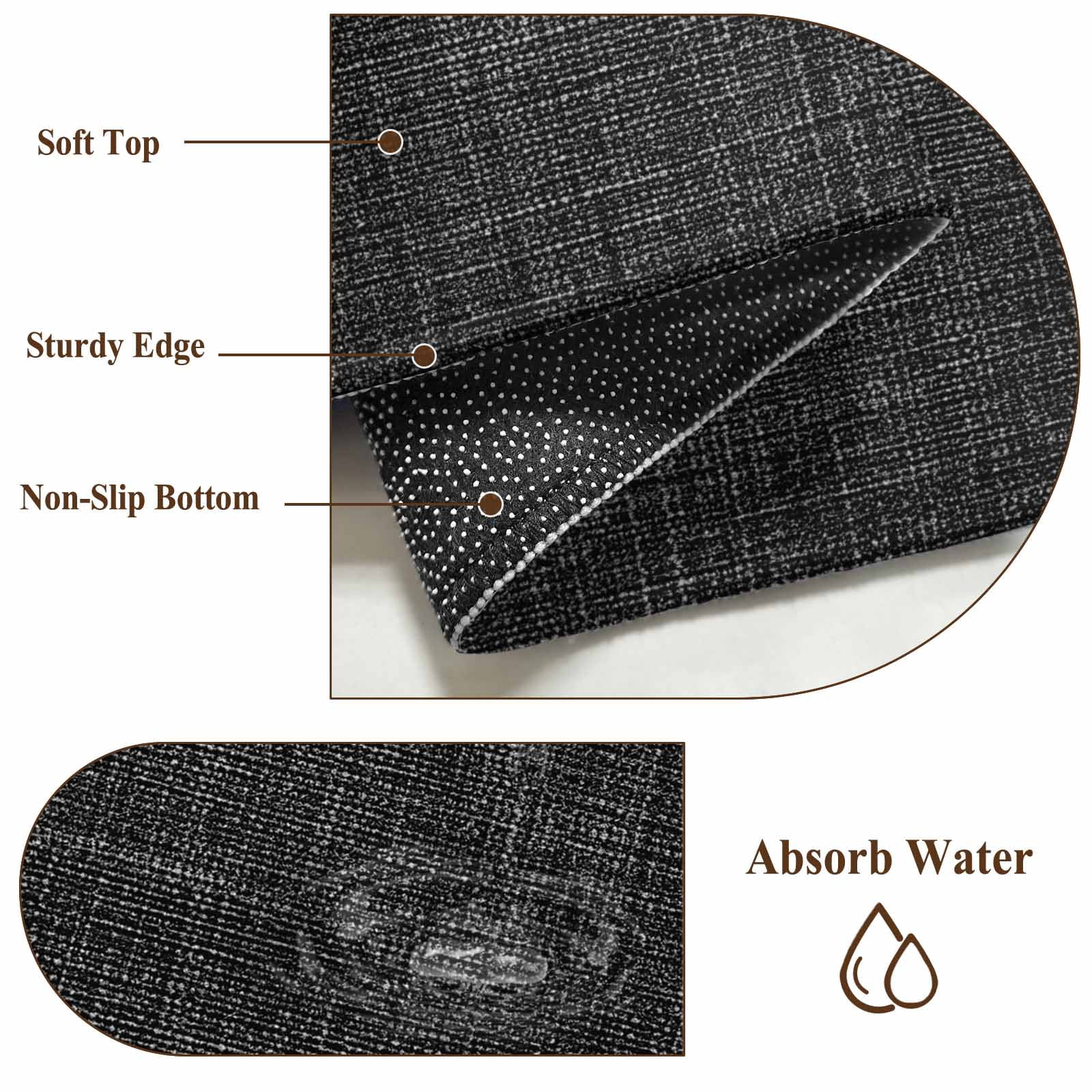 Black Burlap Texture Round Area Rug 6 FT, Non Slip Bedroom Area Rug, Farmhouse Vintage Black Washable Soft Circular Carpet Non-Shedding Floor Mat for Kitchen Dining Room Home Office Kids Room