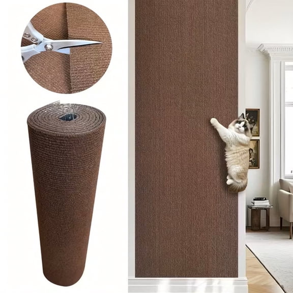 Cat Scratch Furniture Protector Self-Adhesive Durable Trimmable Cat Scratching Mat for Indoor Cats, Protect Couches Walls Carpets, Brown 12 X 39 Inch