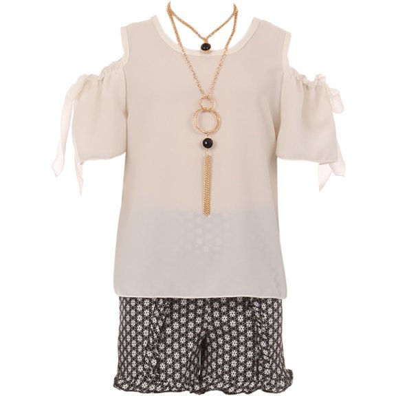 Little Girl Cold Shoulder Top Shirt Short Ruffle Pant Summer Girl Clothing Set White 6 JKS 2113 BNY Corner
