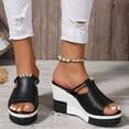thumbnail image 3 of Mepaouo Wedge Slide Sandals for Women Leather Open Toe Platform Walking Shoes Slip on Mules Black 9, 3 of 8