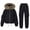 Black, variant on Mnyycxen Women's Thickened Down Jacket 2 Piece Warm Ski Snow Suits Zip Up Faux Fur Hooded Coat and Overalls Sets