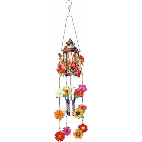TUWABEII DIY Diamond Art Painting Wind Chime Pendant Handmade Creative Rose Lantern Three-Dimensional Dreamy and Beautiful Hanging Ornament Home Garden Wall Door Decor