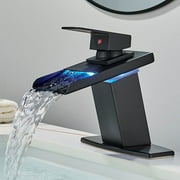 LED Bathroom Basin Sink Faucet Black Waterfall Spout Mixer Tap w/ Cover